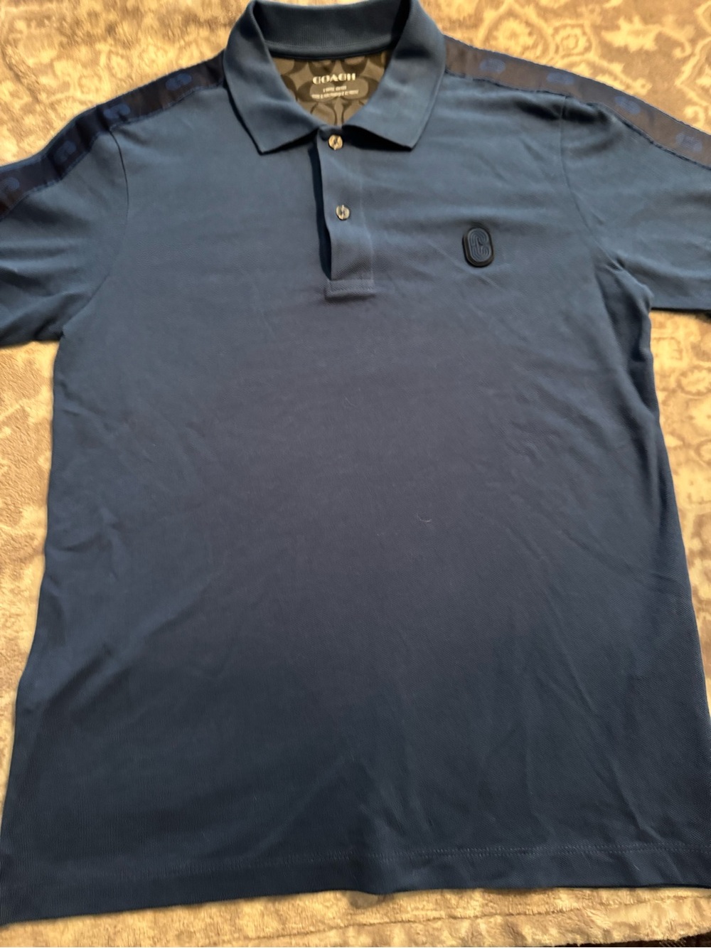 Coach Men's Dark Blue Polo with Subtle Logo Patch